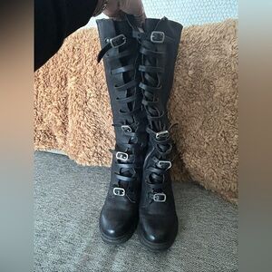 A.S.98 Black Lace-Up Buckle Boots